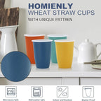 Homienly Wheat Straw Cups,Unbreakable Drinking Glasses 16oz,6-Pack Dishwasher Safe Cups with Lids for Parties,Beach-Colorful