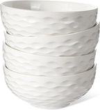 Artena Ceramic Cereal Bowls 26 oz, Embossment Soup Bowls Set of 4, White Salad Bowl for Kitchen, Dinner, Breakfast, Oatmeal, Rice, Pasta, Dishwasher Microwave Safe, 6 inch, Seawave