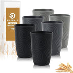 Wheat Straw Cups 6 PCS - 16 OZ Drinking Glasses, Unbreakable Drinking Cup, Water Tumbler for Kitchen, Alternative to Plastic Cups Reusable Microwave and Dishwasher Safe (Black, Grey)