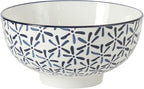 Gibson Home Castle Way 4-Piece Serving Bowl Set, 8 Inch Round Stoneware Bowls, Blue & White Assorted Pattern, Decorative Everyday Use