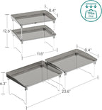 2 Pcs Cabinet Organizer Shelf，Stackable Kitchen Counter Shelves, Spice Rack,Countertop Organizers，Black Plastic Storage Shelves Rack for Makeup，Bathroom, Cupboard，Desk，Pantry Organization