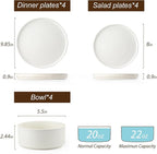 Ceramic Dinnerware Sets for 4-12 Piece Plates and Bowls Set, Microwave and Dishwasher Safe Stoneware, Ribbed Dishes and 22oz Bowls, Speckled White