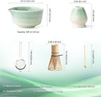 Japanese Matcha Set, Matcha Bowl with Spout, Matcha Whisk and Holder, Bamboo Matcha Scoop and Stainless Steel Sifter - 5 Pcs Gradient Green Matcha Kit for Matcha Lover
