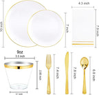 Festiva 350Pcs Gold Plastic Plates - White and Gold Dinnerware Set Disposable include 10" & 7" Plates,Cups,Silverware,Napkins -serve 50 Guests Perfect for Wedding& Easter&Birthday Party
