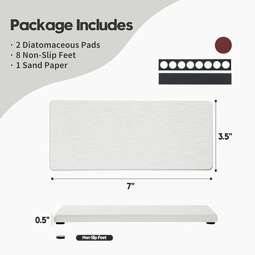 2PCS 7"x3.5" Water Absorbing Bathroom Sink Vanity Trays, Diatomite Stone Quick Drying Mat for Kitchen Counter, Dish Rack Dispenser Sponge Holder Caddy Organizer, White, 7"x3.5"