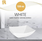 R-kay 6 Pack Square Extra Large Plastic White Serving Bowls -128 Oz White Plastic bowls - Salad Bowls Large Serving, Premium Heavy Duty For Weddings Catering And Birthday parties