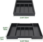 VaeFae Premium Bamboo Drawer Organizer, Expandable Silverware Drawer Organizer, Cutlery Tray with Dividers for Kitchen Utensils (Black, Large)