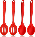Boao 4 Pcs Silicone Spoons for Cooking 10.6 Inch Large Nonstick Serving Spoons Heat Resistant Slotted Spoon for Mixing & Stirring Kitchen Cooking Utensils, Dishwasher Safe(Red)