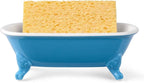6.5" Ceramic Mini Decorative Clawfoot Bathtub Bar Soap Dish, Kitchen Sponge Holder and Shower Tray for Bathroom, 1 Pack(Pacific Blue)