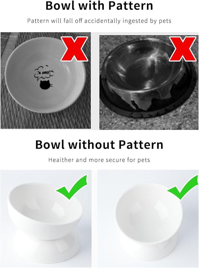 ABRUTY Cat Water Bowl, 16 OZ Ceramic Elevated Cat Bowls, 15° Tilted and Raised Pet Food Dish, Anti Vomiting Protect Pets' Spines and Whisker Fatigue