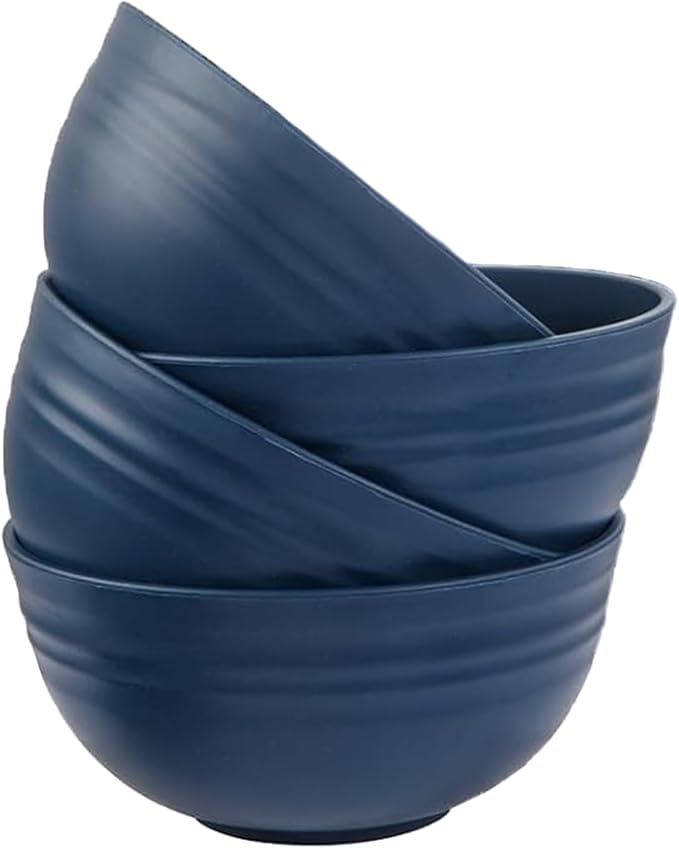 Unbreakable Wheat Straw Cereal Bowls Set of 4, 24 OZ Microwave and Dishwasher Safe Lightweight Soup and Salad Bowl Sets, Reusable Dessert Bowls for Rice, Pasta, Snack, Fruit, BPA Free (Dark Blue)