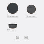 Gibson Elite Northrock Stoneware Dinnerware Set, 12-Piece Service for 4 Plates and Bowls Set – Charcoal Blue Dishes with Hand-Painted Terracotta Base