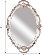 Zosenley Polyresin Ellipse Antique Decorative Mirror Tray, Makeup Organizer, Jewelry Organizer, Serving Tray, 9.8”x 14.6”, Golden Silver