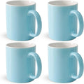 12 oz Cup (4pcs), Plain Gloss Light Blue Ceramic Coffee Mug for Milk Tea, Set of 4