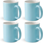 12 oz Cup (4pcs), Plain Gloss Light Blue Ceramic Coffee Mug for Milk Tea, Set of 4