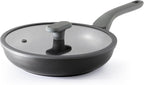 PRICUSIS Nonstick Frying Pan with Lid, 8/10 Inch Skillet with Stay Cool Handle, Fully Coated, Induction Compatible & Oven Safe, 100% Dishwasher Safe, PTFE & PFOA Free（8 Inch, Black Sesame）
