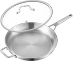 12-Inch Tri-Ply Fully Bonded Stainless Steel Frying Pan with Tempered Glass Lid | Chef's Skillet, Induction Compatible, Dishwasher & Oven Safe
