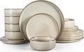 Herogo Stoneware Plates and Bowls Sets for 6, 18 Pieces Modern Round Dinnerware, Reactive Glaze Dishes Set for Kitchen, Chip Resistant, Microwave & Dishwasher Safe, Cream Khaki