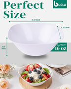bUCLA 50Pack White Plastic Serving Bowls - 16oz Disposable Serving Bowls for Party Dessert/Ice Cream/Salsa/Snack