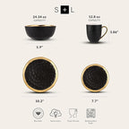 Stone Lain Florian Modern Porcelain Dish Set, 32-Piece Dishes for 8, Gold and Black