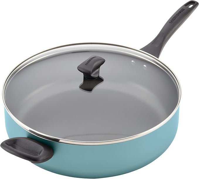 Farberware Dishwasher Safe Nonstick Jumbo Cooker/Saute Pan with Helper Handle -Aluminum, 6 Quart, Blue