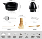 YOLIFE 7 Pcs Matcha Whisk Set, Includes Matcha Bowl with Spout, Bamboo Whisk (Chasen) with Ceramic Holder, Scoop and Powder Spoon, Sifter, Matcha Kit for Ceremony (Black)
