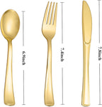 N9R 500PCS Gold Plastic Silverware - Gold Plastic Cutlery Set Disposable Flatware Dinnerware -200 Forks, 150 Spoons, 150 Knives for Party, Birthday, Wedding Utensils