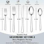 E-far Heavy Duty Silverware Set for 2, 10-Piece Stainless Steel Flatware Cutlery Set, Mirror Polished & Dishwasher Safe - Includes Spoons and Forks Knives Ideal for Home Kitchen
