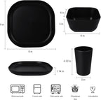 48-Piece Plastic Wheat Straw Square Dinnerware Sets Plates and Bowls Sets for 8 Lightweight Bowls Unbreakable Dish Set Dishwasher Microwave Safe Suitable for Camping Party Grill（Black）