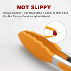 3 Pack Orange Kitchen Tongs, Premium Silicone BPA Free Non-Stick Stainless Steel BBQ Cooking Grilling Locking Food Tongs, 9-Inch 10-Inch & 12-Inch