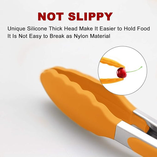 3 Pack Orange Kitchen Tongs, Premium Silicone BPA Free Non-Stick Stainless Steel BBQ Cooking Grilling Locking Food Tongs, 9-Inch 10-Inch & 12-Inch