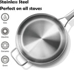 6-Quart Stainless Steel Saute Pan with Lid, 12-Inch Skillet, Dishwasher & Oven Safe, Works on All Cooktops