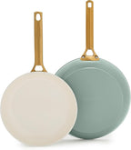 GreenPan Nonstick Reserve Pro 10” & 12” Frying Pan Set, NSF Certified Ceramic, Hard Anodized PFAS-Free Skillets, Stainless Steel Handles, Oven & Dishwasher Safe, Moss Green