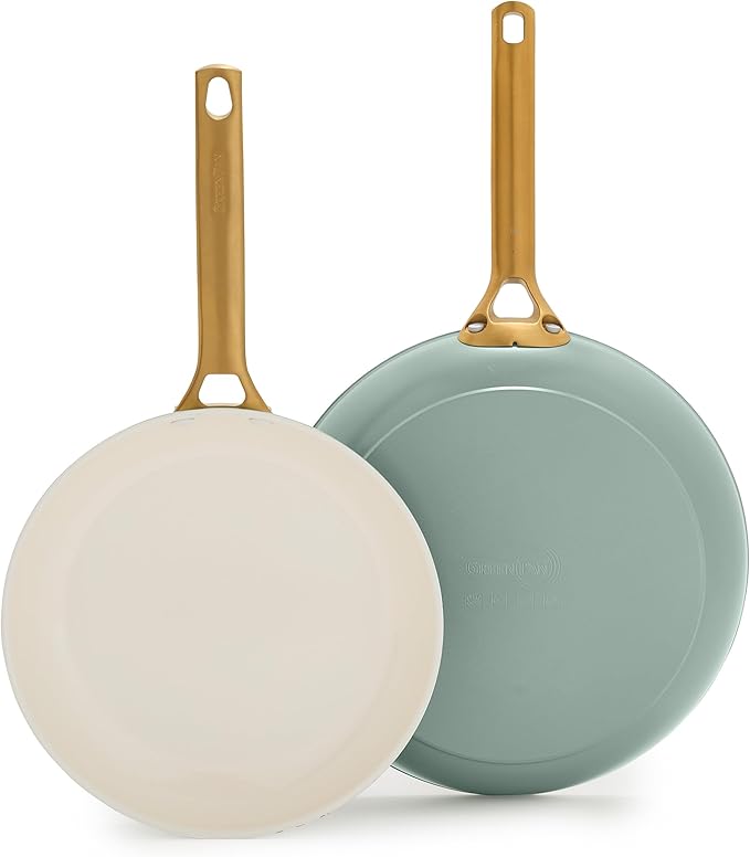 GreenPan Nonstick Reserve Pro 10” & 12” Frying Pan Set, NSF Certified Ceramic, Hard Anodized PFAS-Free Skillets, Stainless Steel Handles, Oven & Dishwasher Safe, Moss Green