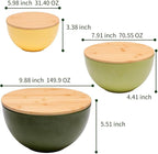 ECOWAY Salad Bowl Set of 3 with Bamboo Lids, Mixing Bowl Set, Nesting Bowls for Space Saving Storage, Made with Durable Eco-Friendly Bamboo Fiber, Great for Prepping and Serving Food (3 Colors)