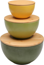ECOWAY Salad Bowl Set of 3 with Bamboo Lids, Mixing Bowl Set, Nesting Bowls for Space Saving Storage, Made with Durable Eco-Friendly Bamboo Fiber, Great for Prepping and Serving Food (3 Colors)
