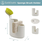 scarlettwares Kitchen Sink Caddy Dish Sponge Holder and Scrub Brush Dish Wand Holder Ceramic White Farmhouse Modern