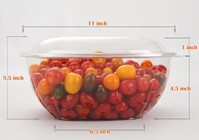 GOLDEN APPLE, 160oz-5sets Disposable Plastic Serving Square Bowls with Lids, Large Clear Plastic Disposable Salad Containers