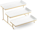 LYEOBOH 3 Tier Serving Stand and Platters Set Large Tiered Serving Platters with Collapsible Sturdier Rack 14 Inches Tiered Serving Tray for Appetizer Fruit, Dessert and Cupcake, White