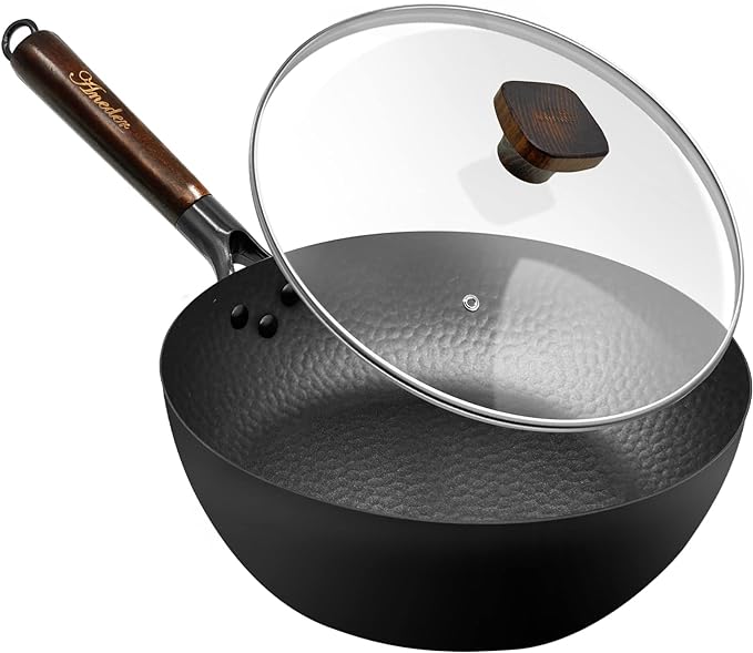 Frying Pan with Lid Skillet Nonstick 10 inch Carbon Steel Wok Pan Woks and Stir Fry Pans for Electric,Induction and Gas Stoves