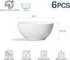 ONEMORE White Ceramic Bowls Set of 6, 24 oz Soup and Cereal Bowl- Microwave & Dishwasher Safe, Porcelain Dinner Bowls, Individual Salad Serving Bowl, Deep Interior, Scratch-Resistance, Stackable