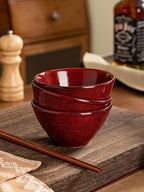 Ceramic Bowls Set of 4-11 OZ Small Bowl Set, Farmhouse Vintage Red Bowls 4.7 Inches Ramekins Bowl for Salad Dessert Yogurt Dipping Ice Cream Fruit Rice- Microwave Dishwasher Safe Retro Red
