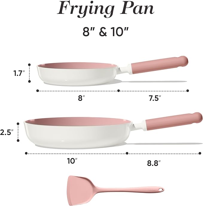 CAROTE Ceramic Frying Pan, 2 Nonstick Skillets & Silicone Spatula, Induction Compatible All Stoves