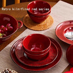 Ceramic Bowls Set of 4-11 OZ Small Bowl Set, Farmhouse Vintage Red Bowls 4.7 Inches Ramekins Bowl for Salad Dessert Yogurt Dipping Ice Cream Fruit Rice- Microwave Dishwasher Safe Retro Red