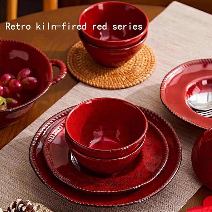 Ceramic Bowls Set of 4-11 OZ Small Bowl Set, Farmhouse Vintage Red Bowls 4.7 Inches Ramekins Bowl for Salad Dessert Yogurt Dipping Ice Cream Fruit Rice- Microwave Dishwasher Safe Retro Red