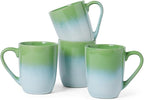 MONITO 14 OZ Coffee Mugs Set of 4, Large Ceramic Blue Coffee Mugs Set with handle for Tea/Latte/Milk/Cocoa, Funny Tea Cups for Office and Home, Engagement Gifts. (White-green)