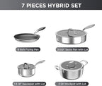 COOKER KING 7 PCS Stainless Steel Cookware Set, Pots and Pans Set Non Stick, Hybrid Cookware,Non-Stick Frying Pan, Saucepan, Saute Pan & Stockpot, Non-Toxic, Oven Safe, Induction Compatible