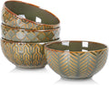 Sureasy 12oz Ceramic Ice Cream Bowls, 4.6 Inch Embossed Dessert Bowls, Small Bowls for Snack, Sauce, Fruits, Microwave and Dishwasher Safe, Set of 4, Green