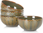 Sureasy 12oz Ceramic Ice Cream Bowls, 4.6 Inch Embossed Dessert Bowls, Small Bowls for Snack, Sauce, Fruits, Microwave and Dishwasher Safe, Set of 4, Green