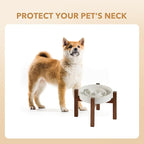 Havniva Ceramic 1.2 Cup Raised Slow Feeder Dog Bowl Set, Elevated Acacia Wood Stand for Medium and Small Dog, 7.3inch Slow Dish, Stop Bloat(Single Bowl+ Stand, Reactived Glaze -White)